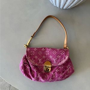 Authentic gently used Louis Vuitton Monogram mini Pleaty Pink denim shoulder bag